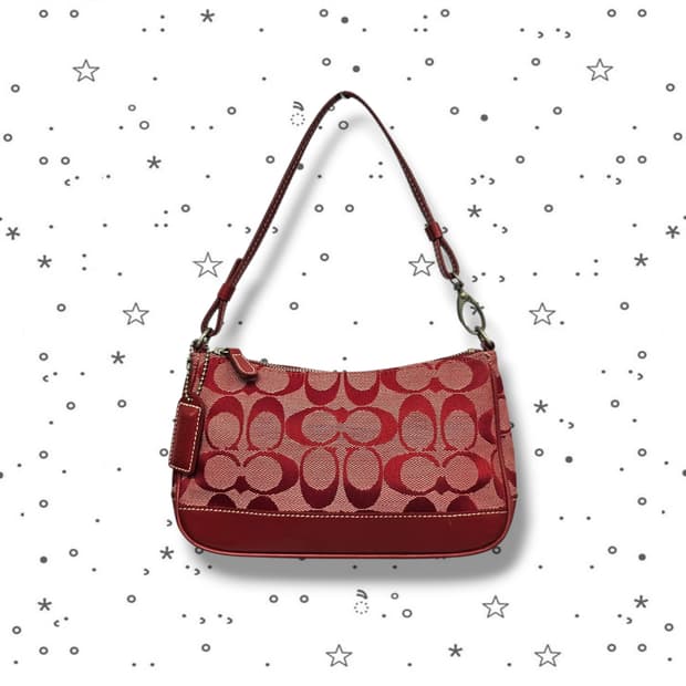COACH 코치 시그니처 캔버스 레드 숄더백