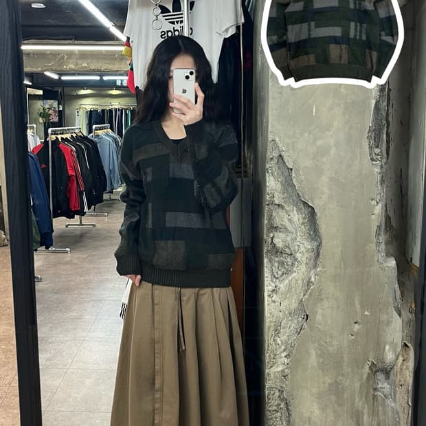 빈티지 패치워크 니트 그린 L #csz2743