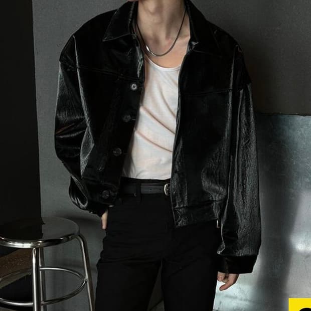 로랑 크롭 레더자켓