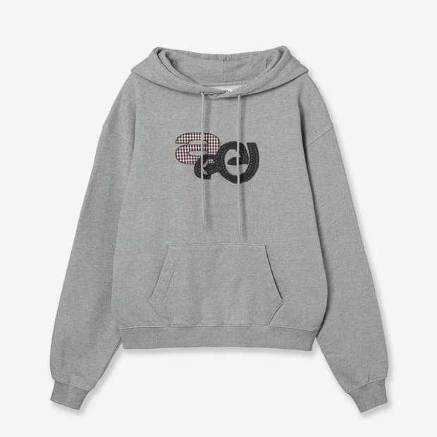 에이이에이이 아플리케 로고 후드티 그레이