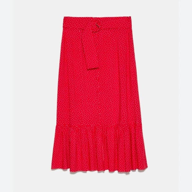 XS) 새제품 ZARA 자라 땡땡이 벨티드 스커트 도트 패턴 스커트 치마
