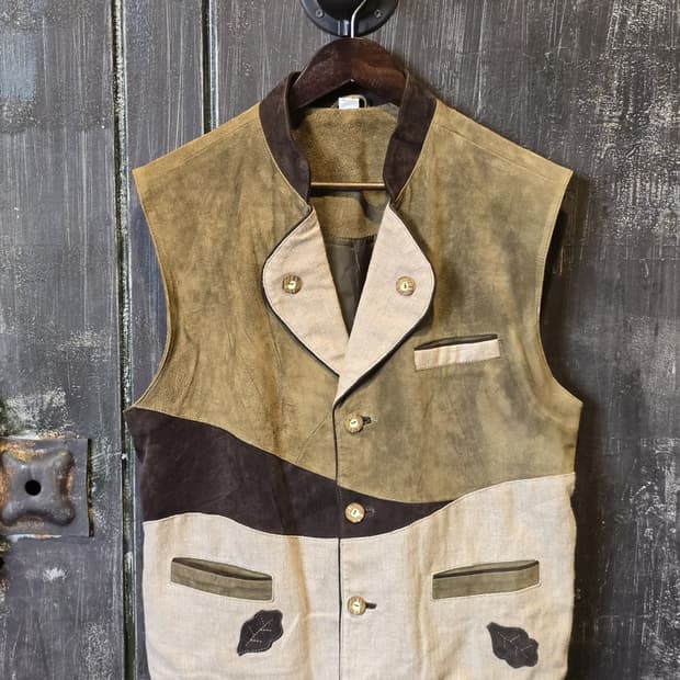 90s Genuine Leather Linen Vest
