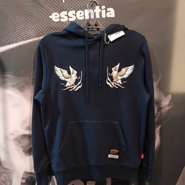 소버먼트 스카잔 자수 후드티 네이비