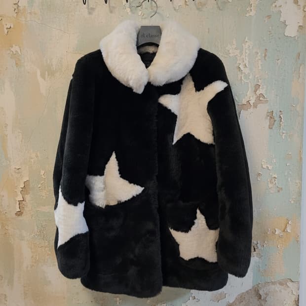 게스 별 패턴 페이크 퍼 코트 XS