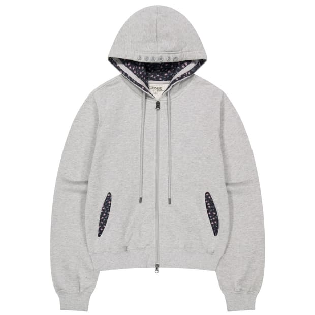 FLOWER POINT ZIP-UP HOODIE MELANGE GREY