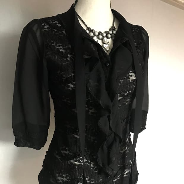 Black Lace Ruffle Blouse
