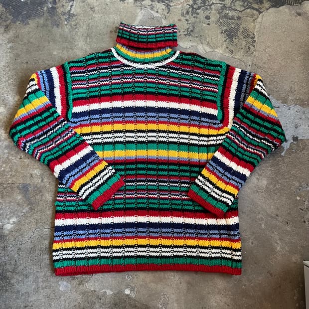 유나이티드 컬러 오브 베네통 멀티 컬러 목폴라 니트