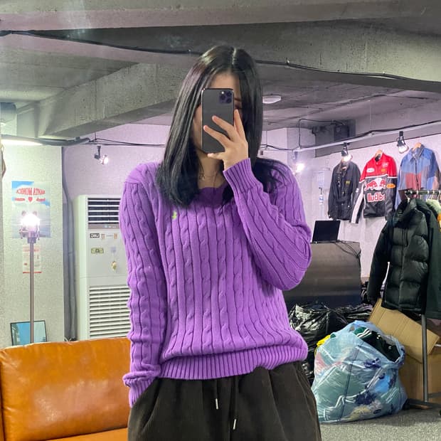 폴로 신형 퍼플 코튼 라운드 니트 B3482