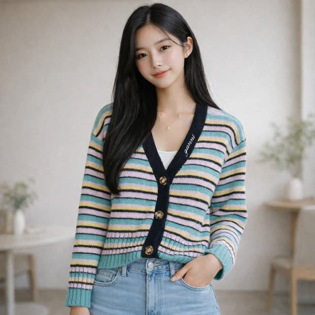 가니 스트라이프 니트 가디건