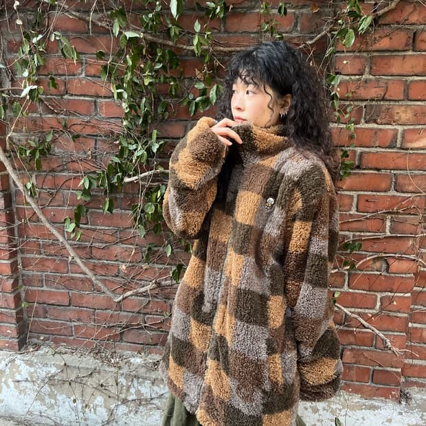 drugstores 체크 패턴 플리스 집업 아우터