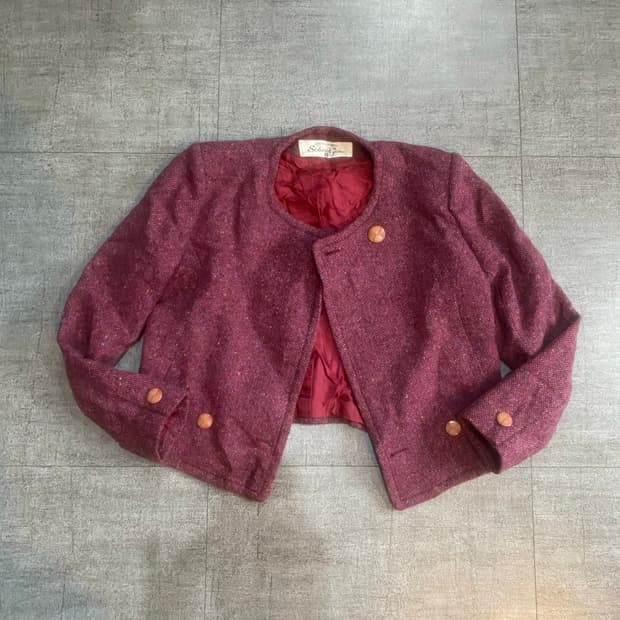 일본빈티지 Schonkyala 오리엔탈보헤미안 투버튼 트위드크롭자켓