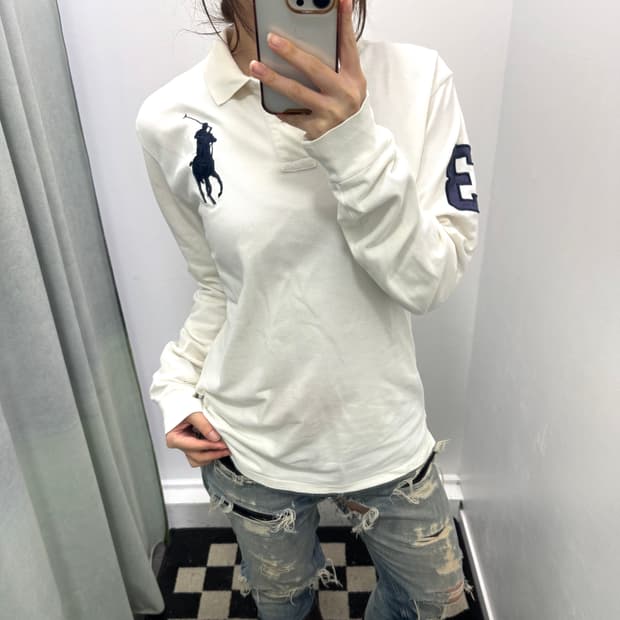 폴로 화이트 빅포니 pk 긴팔티셔츠