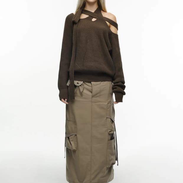 STRAP CARGO MAXI SKIRT VINTAGE BEIGE