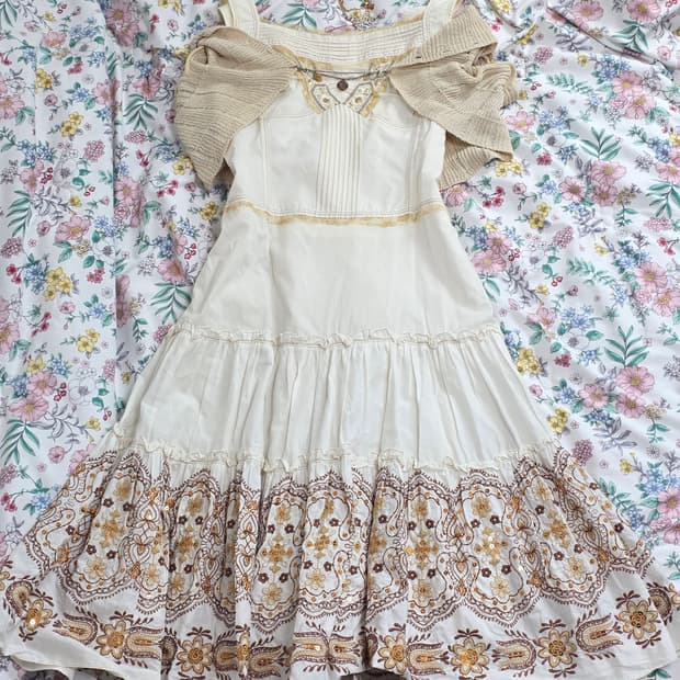 빈티지)하구미모리걸 라떼 페어리계 민소매캉캉패치워크원피스 볼레로 여름세트