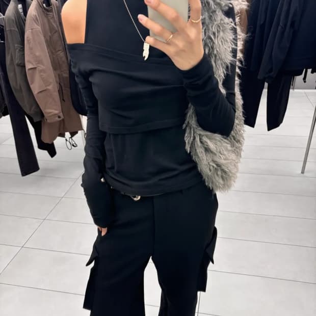 인사일런스우먼 레이어드 셔링 롱슬리브