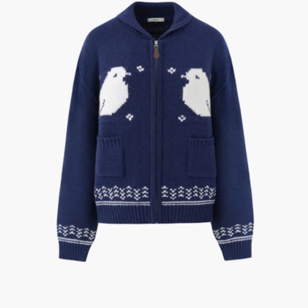 드파운드 헤비 자카드 니트 집업 코위찬 (카리나 착용)