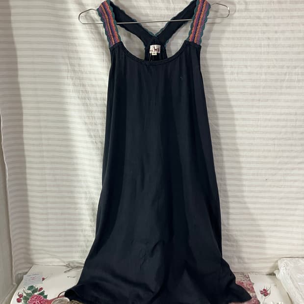 빈티지 하구미 블랙 자수 슬리브리스 1063 모리걸 y2k 스트릿 갸루 