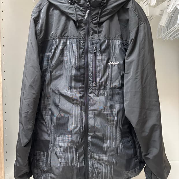 예스아이씨 패치워크 체크 후드 자켓 집업 바람막이 M 블랙