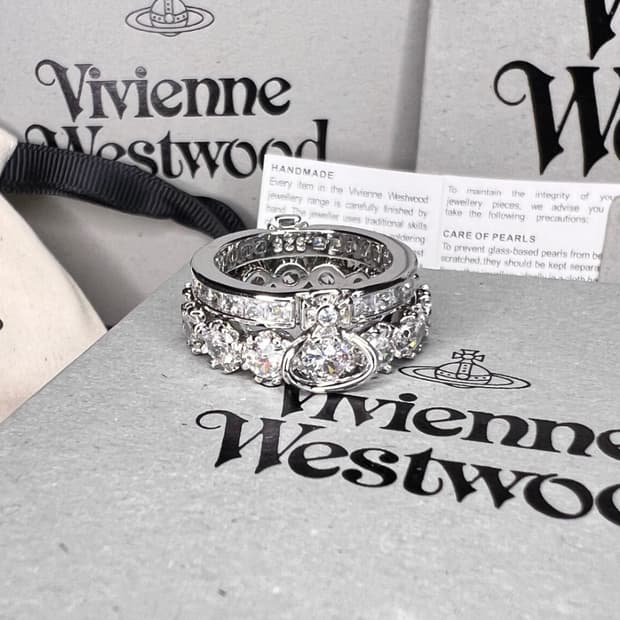 비비안웨스트우드 아카이브 크리스탈 큐빅 orb 2단 레이어링 반지