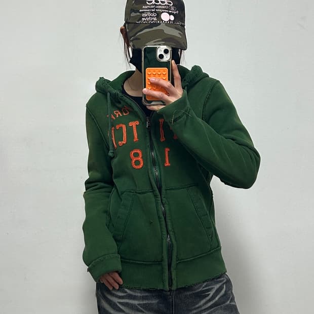 아베크롬비 y2k 자수로고 그린 후드집업