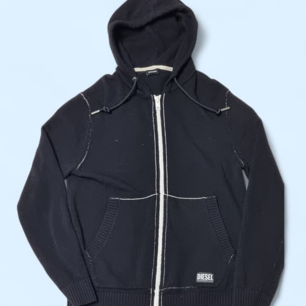 디젤(Diesel) 로고 후드 집업 블랙 (치수 95 Large