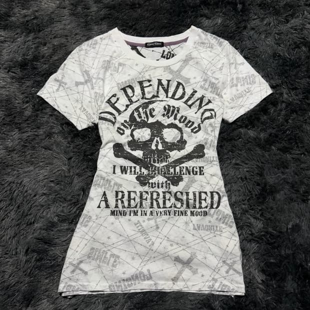 해골&레터링 프린팅 Y2K 반팔