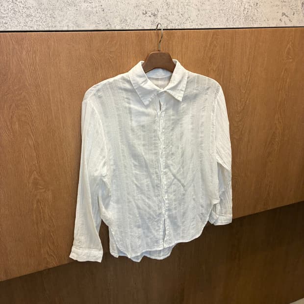 빈티지 긴팔 블라우스 카라넥 스트라이프 패턴 디테일 화이트 k500