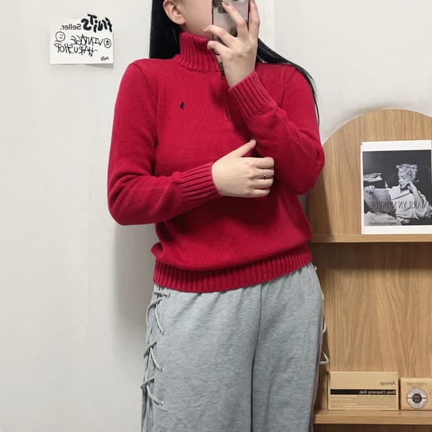 [정품] 폴로 레드 / 네이비포니 반집업 니트 [ 실확 ]