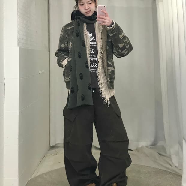 빈티지 카모 스컬 스트릿 그런지 힙 코디 세트