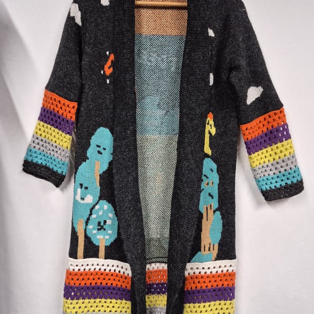 페인팅 니트 롱가디건 