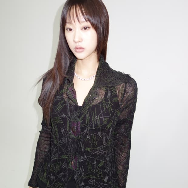 시스루 빈티지 자수 셔츠