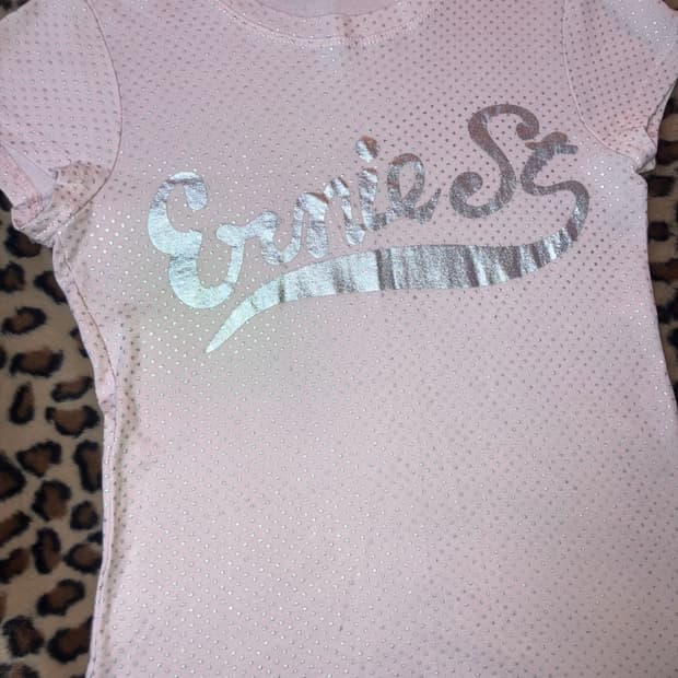 jpn 핑크 실버 도트 레터링 티셔츠