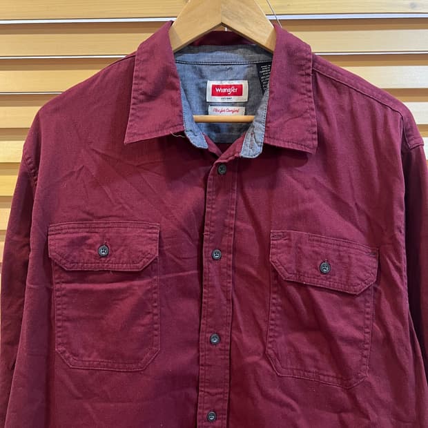 랭글러 Wrangler 남성 레드와인 코튼긴팔셔츠  