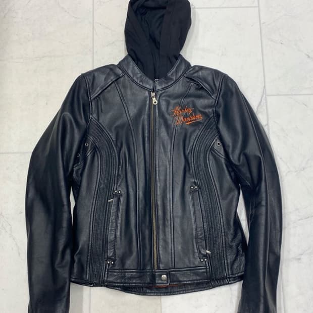 할리데이비슨 핸드커프스후드 후리스안감 고트스킨 바이커자켓