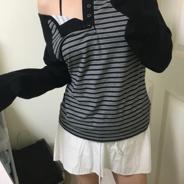 아워캐비넷 coup stripe tee 그레이