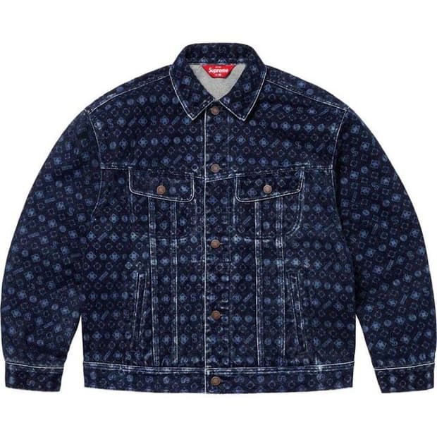 Supreme Flocked Denim Trucker Jacket Blu