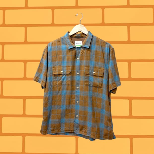 카키스 섀도우 체크 반팔 워크 셔츠 (XL)
