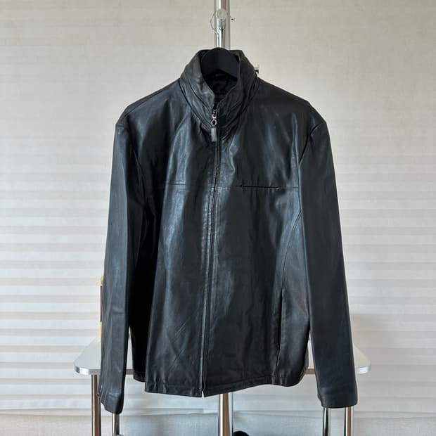 Minimal Stand Collar Lamb Leather Jacket