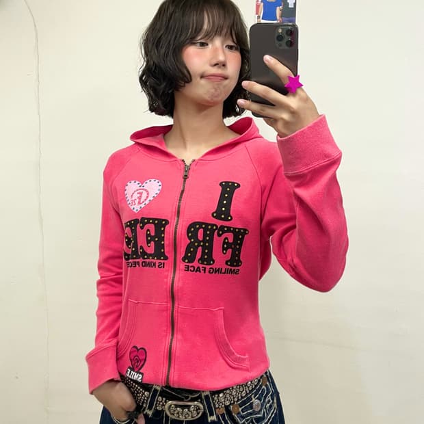 I Love Free Cubic Pink Hoodie Zip-Up 