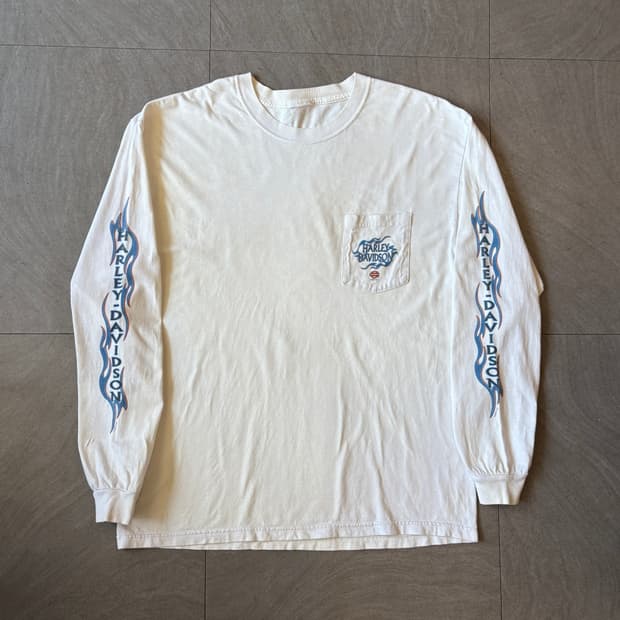 할리데이비슨 정품 화이트 플레임 긴팔 티셔츠 롱슬리브