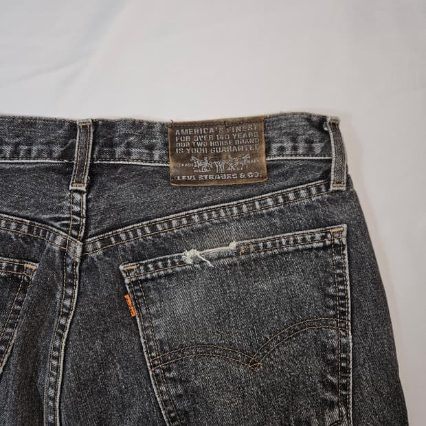 90s 리바이스 615 오렌지탭 워싱 데님팬츠 흑청 블랙 진 32