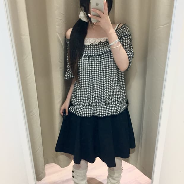 엑시즈팜 네이비 체크 블라우스 ❤︎