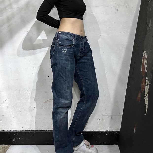 디젤 진청 포인트 워싱 새깅 데님 팬츠 청바지 32