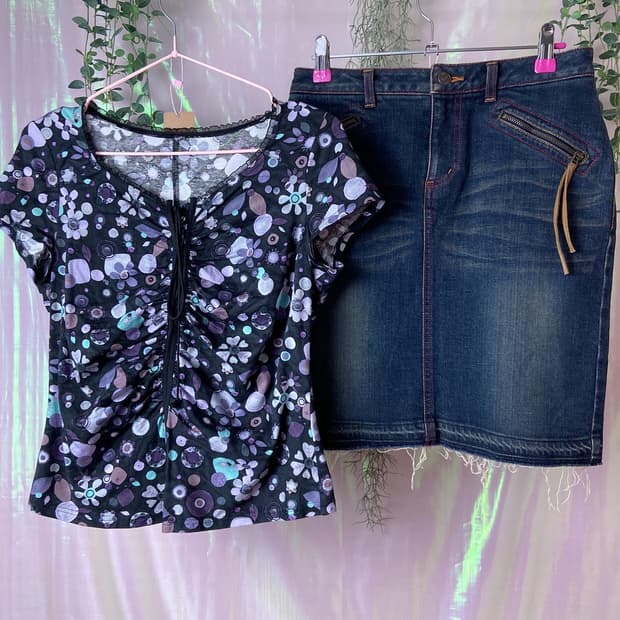 oriental top • denim midi sk