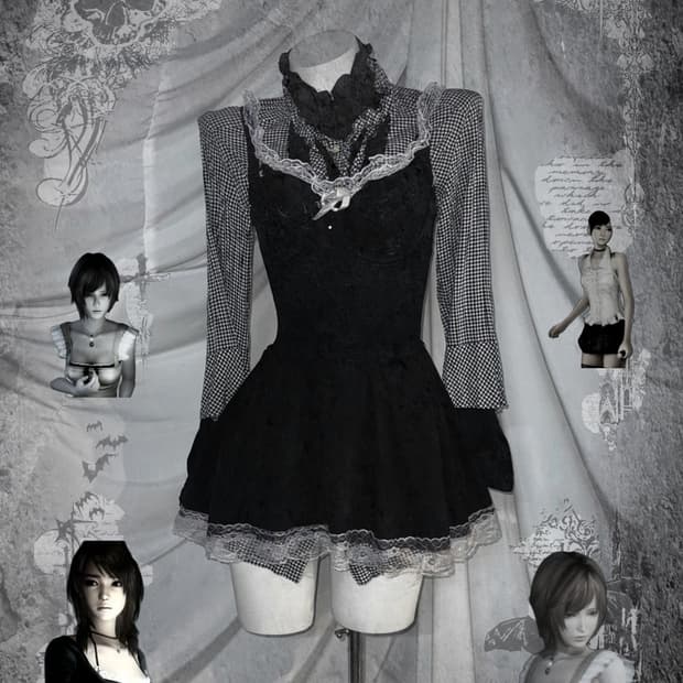 무채색 공겜여주깔 코르셋 데일리 고스고딕 코디세트