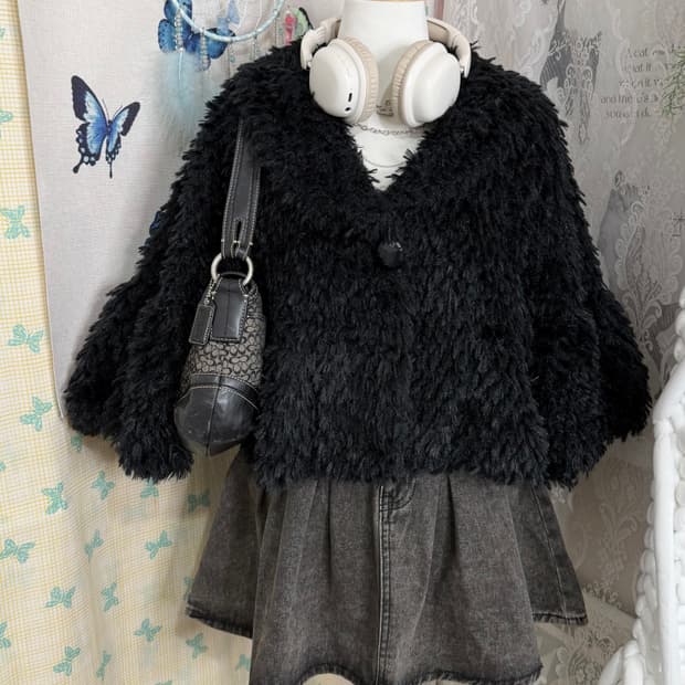 블랙 퍼 크롭 자켓 