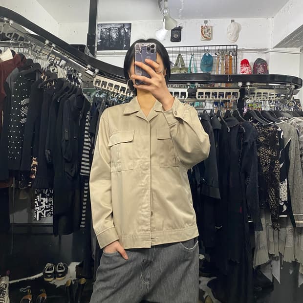 Gumbei 베이지 면 트러커 자켓