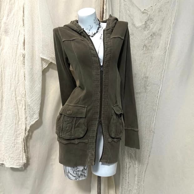 vintage 2way pocket hoodie zip-up