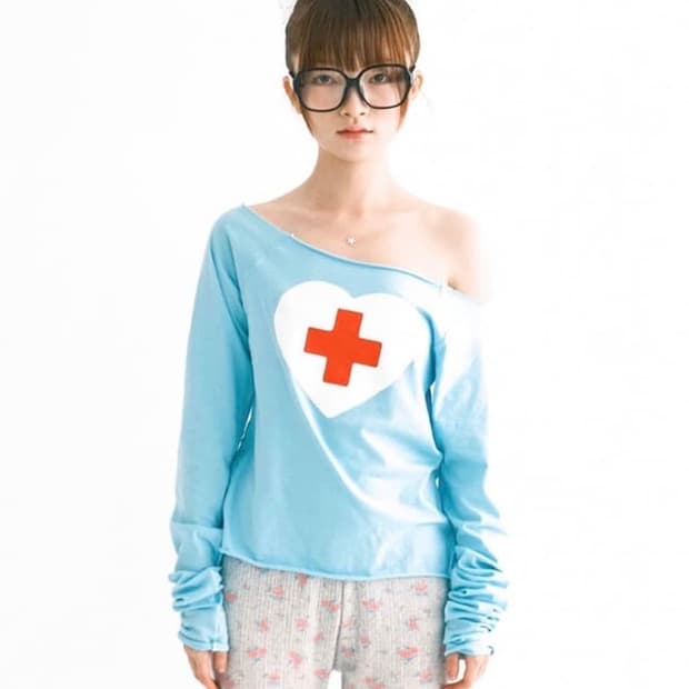 Cherish heart cut off t-shirt mint 체리쉬
