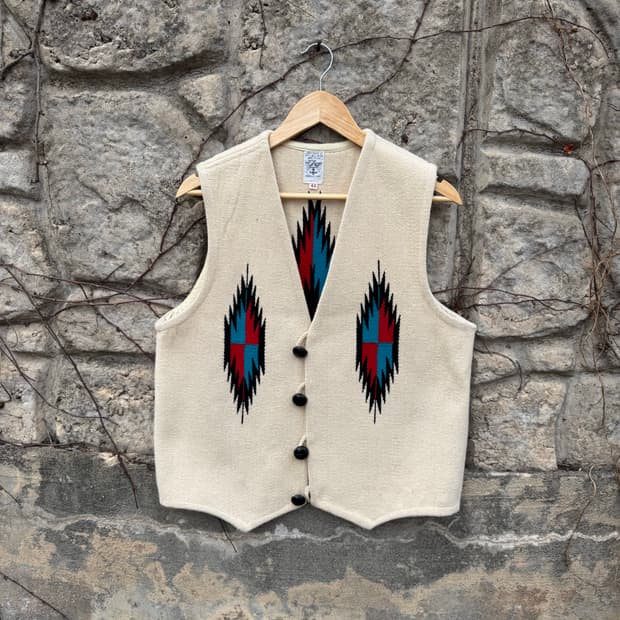 70s 오르테가 빈티지 핸드 우븐 울 네이티브 패턴 웨스턴 치마요 베스트